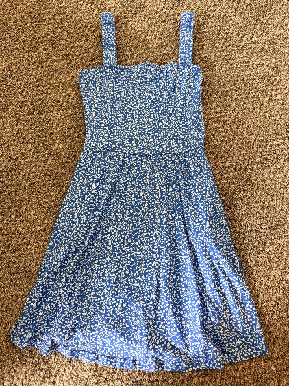 Amazon Blue and White Floral Square-Neck Midi Dress